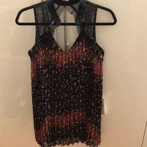 Bcbg pleated dress with lace collar